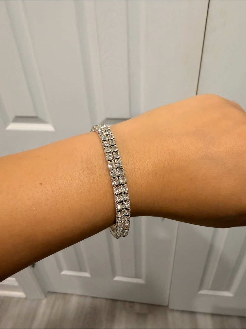 Francesca's Collections Double Row Crystal Tennis Bracelet - Silver